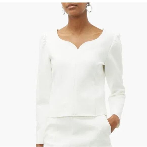 MSGM Cady Sweetheart blouse white long sleeve double crepe cady size 10 US - Picture 1 of 14
